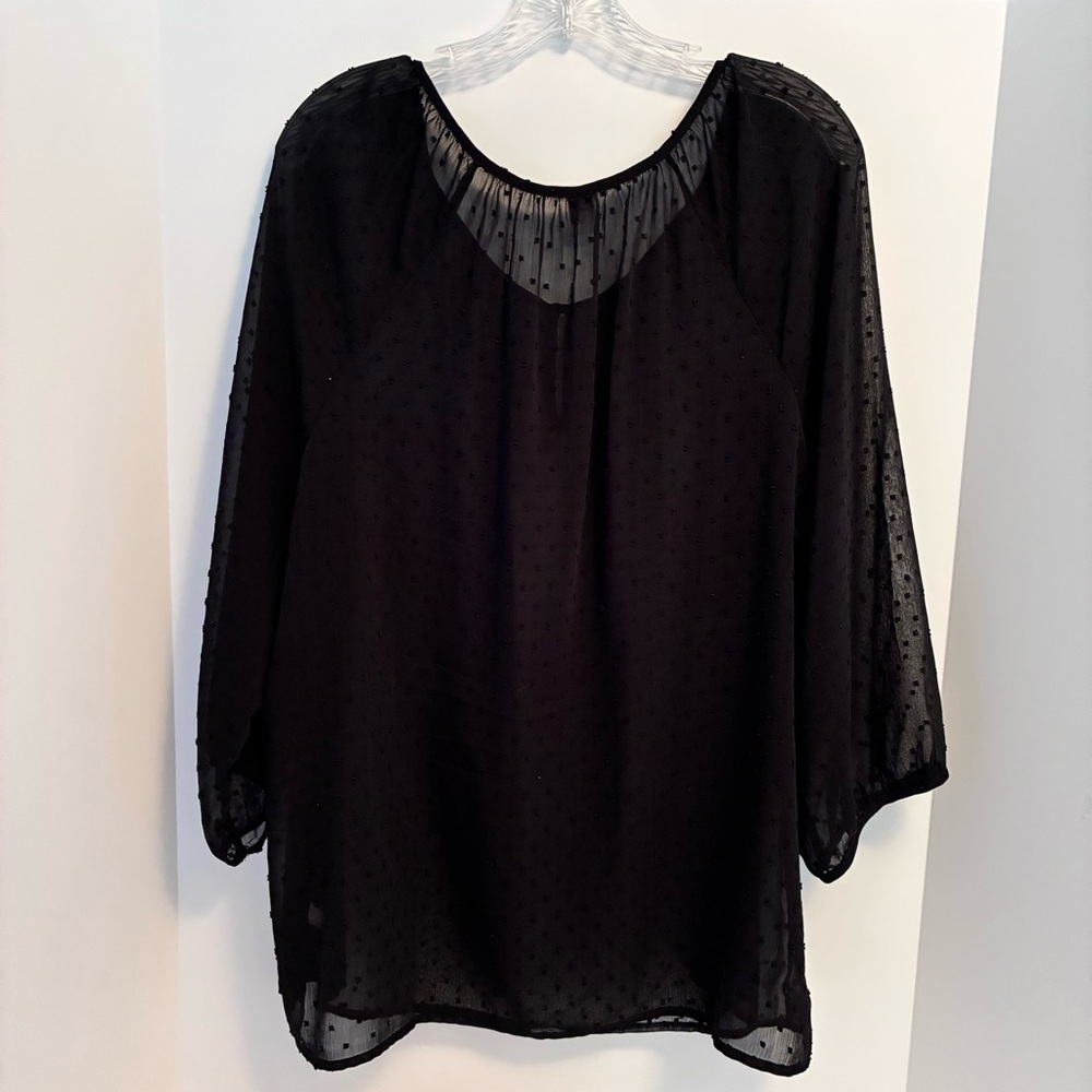 Old Navy Women's Swiss Dot Chiffon Long Sleeve Blouse Top Black Size XXL - Picture 4 of 6